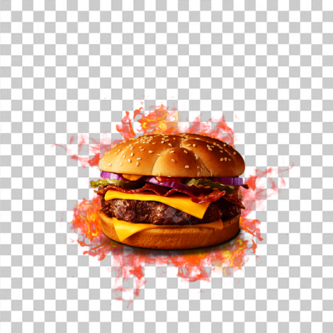 Hamburguer artesanal, fogo, sem fundo, png