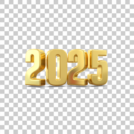 Feliz ano novo 2025 3d dourado em png